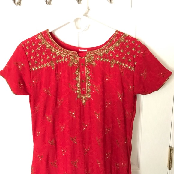Indian Red Chiffon Dress - Picture 2 of 2